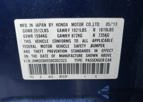 2013 Honda Fit Sport z USA, uszkodzony, nr VIN JHMGE8H55DC052323